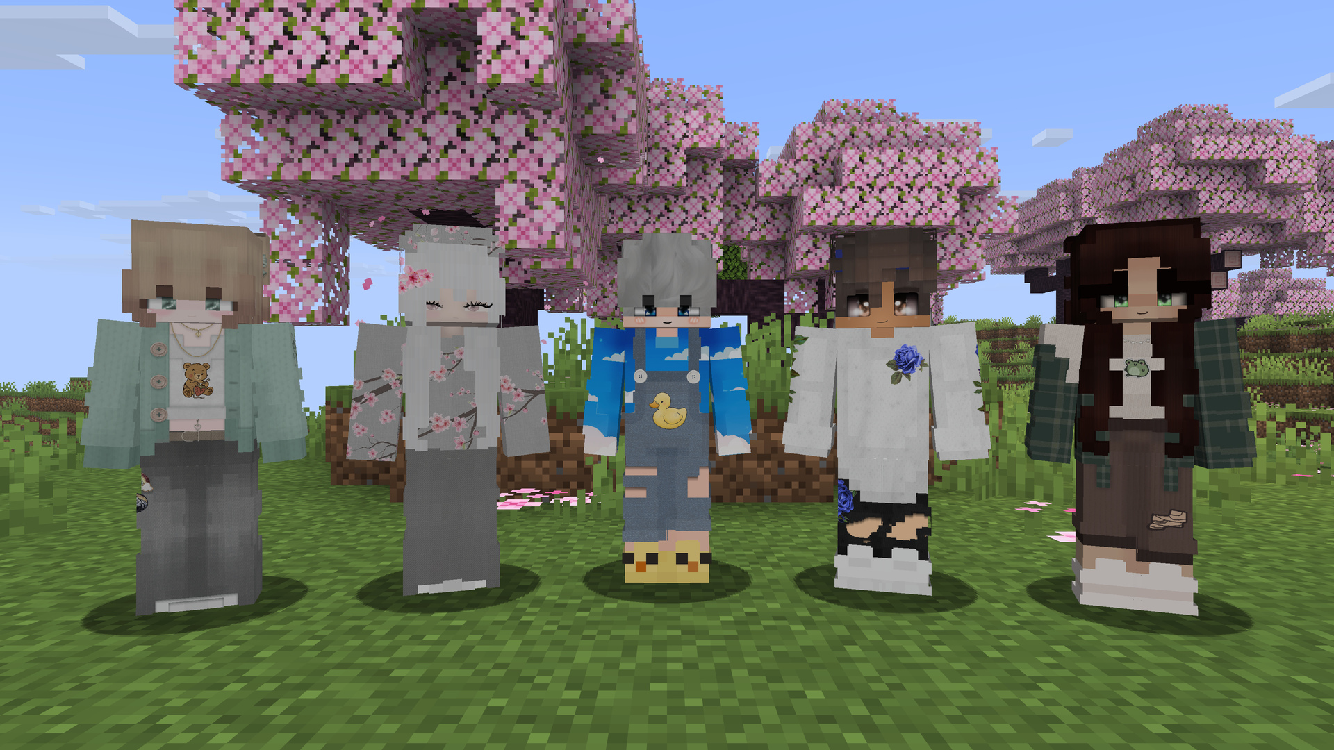 Players with HD skins in a Minecraft world