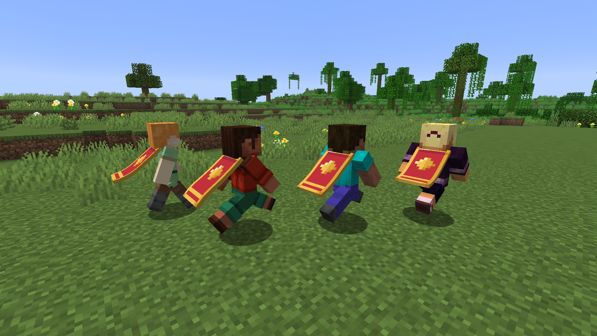 Several players with capes running side by side